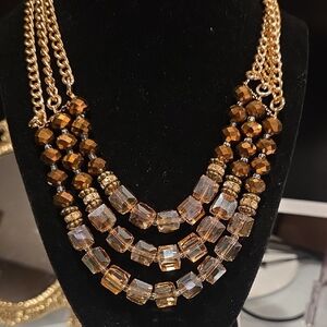 Elegant Gold and Brown Beaded Glass Necklace